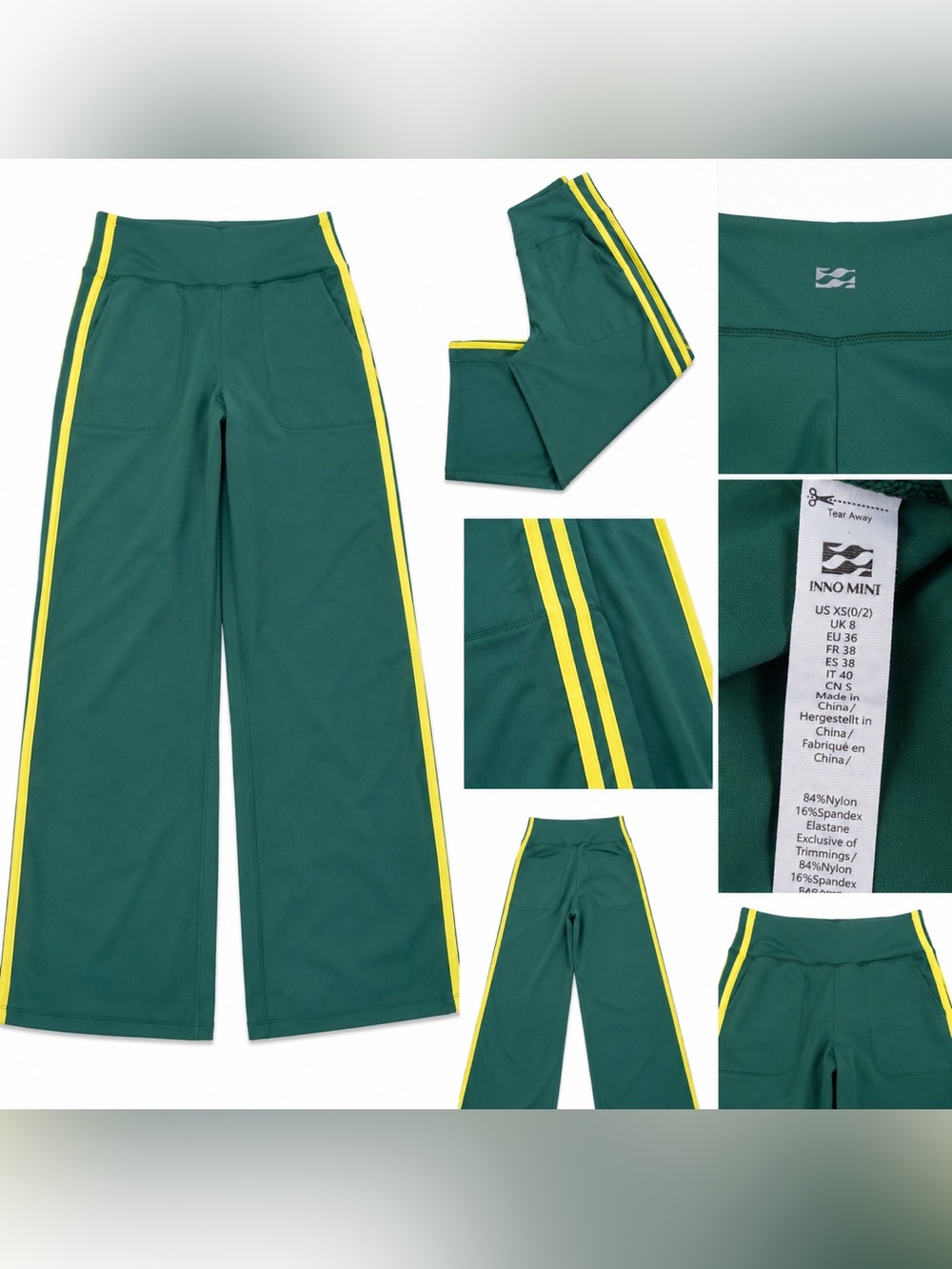 INO MINI Women’s XS Green Yellow Stripe Wide Leg Yoga Athletic Pants